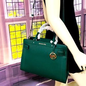 Michael Kors Green Rayne MediumLeather Satchel